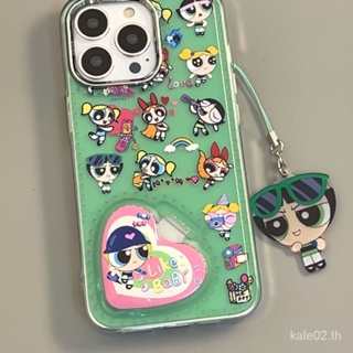 เคสป้องกันโทรศัพท์มือถือกระจก ลายการ์ตูน Powerpuff Girls สําหรับ iPhone 11 14promax 13pro 12