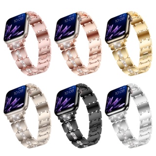 สายนาฬิกาข้อมือสเตนเลส ประดับเพชร สําหรับ iWatch iWatch Series 49 มม. 45 มม. 44 มม. 38 มม. 40 มม. 41 มม. 42 มม.