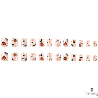 อุปกรณ์ตกแต่งเล็บ เล็บปลอม แบบกด ทรงสี่เหลี่ยม ลายดวงจันทร์ และดาว 24 ชิ้น