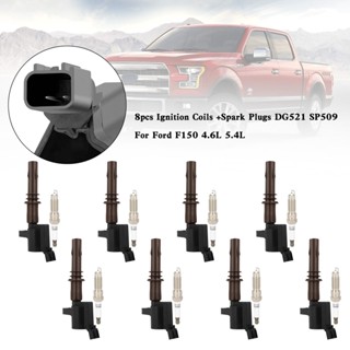 คอยล์จุดระเบิด 8 ชิ้น และหัวเทียน DG521 SP509 สําหรับ Ford F150 4.6L 5.4L