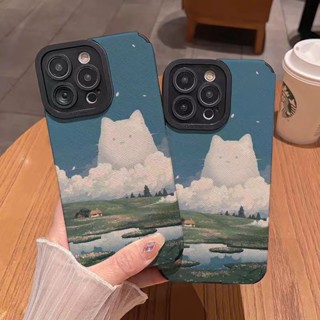 เคสโทรศัพท์มือถือหนังแกะนิ่ม กันกระแทก ลายก้อนเมฆ แมว สําหรับ Iphone 11Pro MAX 14 PRO MAX 11 12 13 6 7 8plus XR Xmax