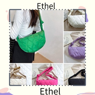 Ethel1 กระเป๋าสะพายไหล่ ผ้าฝ้าย ลายสก๊อต น้ําหนักเบา จุของได้เยอะ สีพื้น แฟชั่นฤดูหนาว