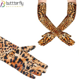 Buttterfly ถุงมือยาว ผ้ากํามะหยี่ พิมพ์ลายเสือดาว สไตล์พังก์ สีทอง แฟชั่น สําหรับปาร์ตี้ฮาโลวีน คลับ