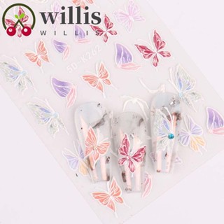 Willis สติกเกอร์ตกแต่งเล็บ ลายผีเสื้อ สีขาว สีดํา DIY