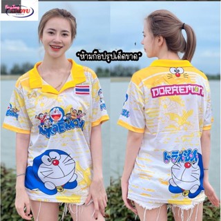 👚 เสื้อโปโลพิมพ์ลายโดราเอมอนและหมีขนาดใหญ่สำหรับสุภาพสตรี มีสินค้าในสต็อก 💞， ขนาด XS-3XL