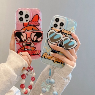 เคสโทรศัพท์มือถือ ซิลิโคนใส ลายการ์ตูน Powerpuff Girls พร้อมสายคล้องมือ สําหรับ iPhone 14 13 12 11 Pro Max 6S 6 7 8 Plus X XS XR