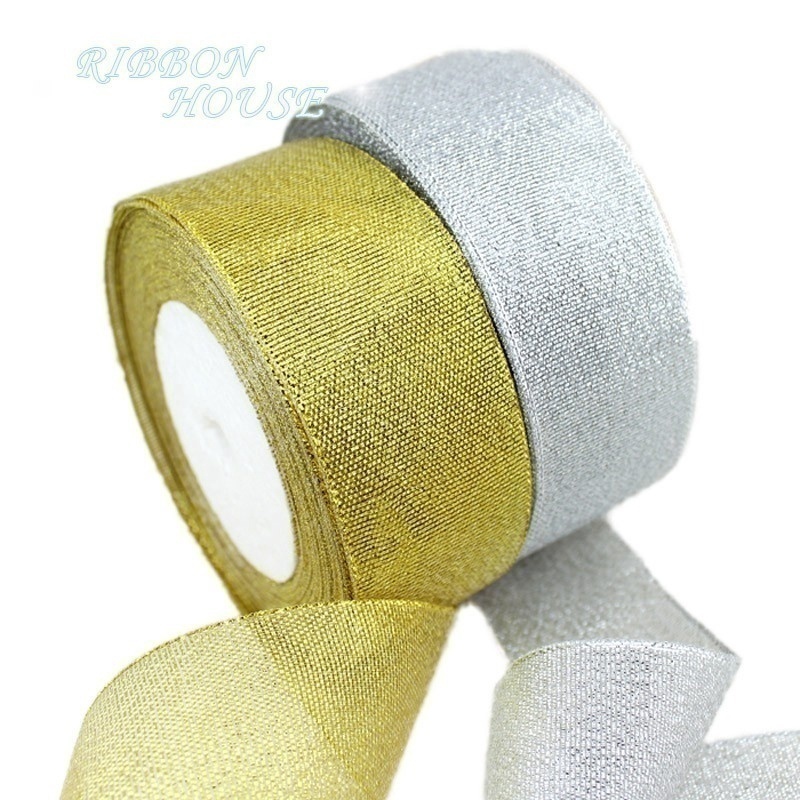 (25YARDS/ROLL) ริบบิ้นสีทองและสีเงิน สําหรับตกแต่งเค้กคริสต์มาส