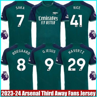 เสื้อกีฬาแขนสั้น ลายการ์ตูน Arsenal Third Away Jersey Rice Degaard Havertz Saka Jesus พลัสไซซ์ 2023-2024