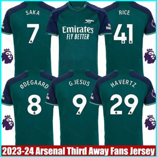 เสื้อกีฬาแขนสั้น ลายการ์ตูน Arsenal Third Away Jersey Rice Degaard Havertz Saka Jesus พลัสไซซ์ 2023-2024