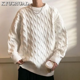 Kyushuad เสื้อกันหนาว คอกลม พิมพ์ลายป่าน สีกากี สําหรับผู้ชาย