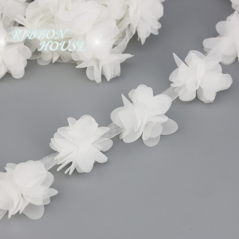 ผ้าลูกไม้ ผ้าชีฟอง กลีบดอกไม้ แบบนิ่ม กว้าง 5 ซม. สําหรับตกแต่งเสื้อผ้า งานแต่งงาน (60 ชิ้น/ถุง)