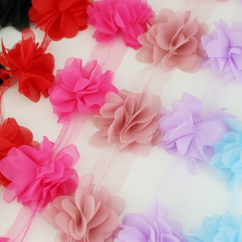 ผ้าลูกไม้ ผ้าชีฟอง กลีบดอกไม้ แบบนิ่ม กว้าง 5 ซม. สําหรับตกแต่งเสื้อผ้า งานแต่งงาน (60 ชิ้น/ถุง)