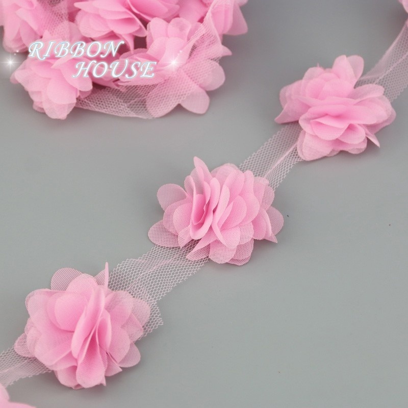 ผ้าลูกไม้ ผ้าชีฟอง กลีบดอกไม้ แบบนิ่ม กว้าง 5 ซม. สําหรับตกแต่งเสื้อผ้า งานแต่งงาน (60 ชิ้น/ถุง)