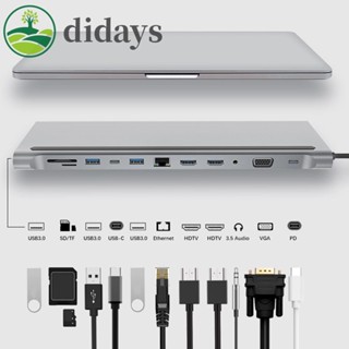 【DIDAYS Premium Products】ฮับ Type-C 4K VGA 12-in-1 สําหรับ USB 3.1 เป็น HDMI คู่