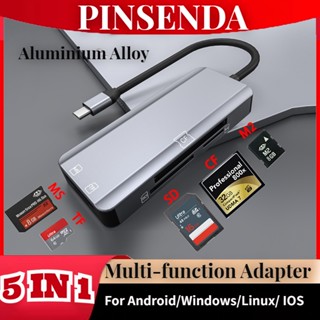 Psd 5 in 1 อะแดปเตอร์ฮับ Type C-SD TF CF M2 MS อเนกประสงค์ แบบพกพา สําหรับ Android Windows Linux IOS 5 พอร์ต