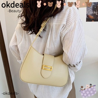 Okdeals กระเป๋าสะพายไหล่ลําลอง หนัง PU ทรงสี่เหลี่ยม สีพื้น สไตล์วินเทจ สําหรับสตรี