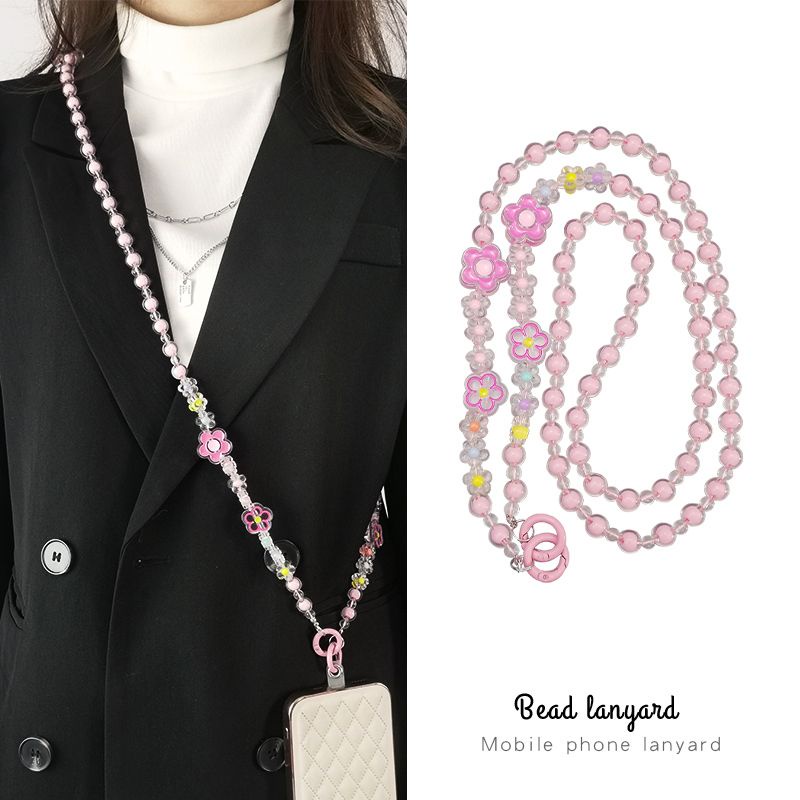 อุปกรณ ์ เสริมโทรศัพท ์ มือถือ Lanyard ยาว Cross-body สามารถกลับที ่ ไม ่ ซ ้ ํากันรอบลูกปัดดอกไม ้ ขนาดเล ็ กจี ้ ลูกปัด Universal Anti-lost โทรศัพท ์ มือถือจี ้ กระเป ๋ าจี ้ Shock-proof โทรศัพท ์ มือถือ Universal อุปกรณ ์ เสริม