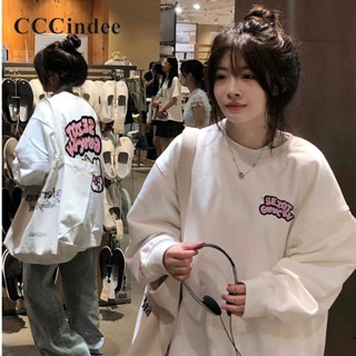 Cccindee เสื้อกันหนาวแขนยาว คอกลม ทรงหลวม ลายการ์ตูน สีพื้น เข้ากับทุกการแต่งกาย แฟชั่นสําหรับสตรี 2023