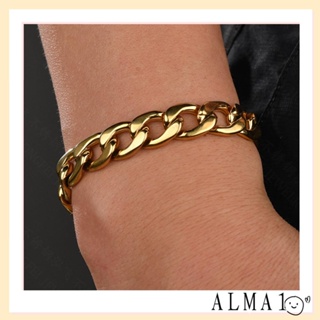 Alma สร้อยข้อมือ สเตนเลส ชุบทอง 18K ทรงเรขาคณิต สีพื้น เรียบง่าย สําหรับผู้ชาย