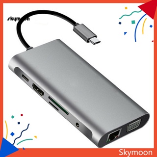 Skym* อะแดปเตอร์ฮับเสียง 10 in 1 1080P Type-C เป็น 3 USB 30 HDMI เข้ากันได้กับ TF PD VGA