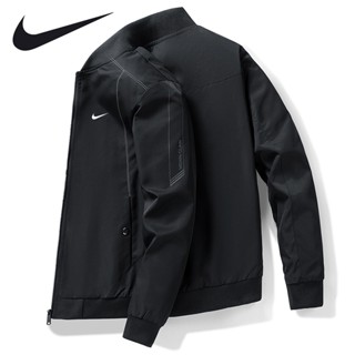 Nike เสื้อแจ็กเก็ตเบสบอล แขนยาว คอปก สีพื้น เรียบง่าย สําหรับผู้ชาย M-5XL