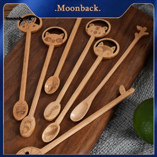 &lt;moonback&gt; ช้อนไม้ รูปสัตว์ ขอบเรียบ และมุม สําหรับชา กาแฟ และของหวาน