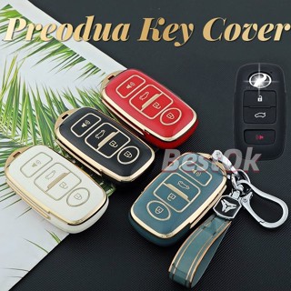 เคสกุญแจรถยนต์ TPU ขอบทอง 3 ปุ่ม พร้อมพวงกุญแจ สําหรับ Toyota Ativa Myvi Alza Veloz Sarung Kunci Kereta Shell