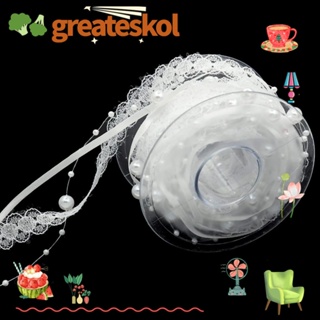 Greateskol ริบบิ้นลูกไม้ ผ้าชีฟอง ไข่มุกเทียม สีขาว 5.5 หลา 3 สาย สําหรับตกแต่งต้นคริสต์มาส DIY