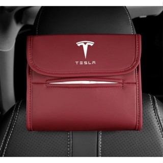 TESLA LOGO tissue bag MODEL S MODEL3 MODEL X MODEL Y car seat rear hanging storage box sun visor hanging leather tissue bag