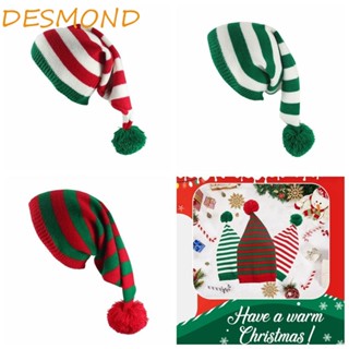 Desmond หมวกบีนนี่ ผ้าขนสัตว์ถัก ลายทาง สีเขียว สีแดง สไตล์เกาหลี เข้าได้กับทุกชุด สําหรับคริสต์มาส