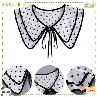 Nextth ปกตุ๊กตาลูกไม้ปลอม สองชั้น ปกเสื้อปลอม ถอดออกได้ ลายจุด เครื่องประดับ สําหรับผู้หญิง