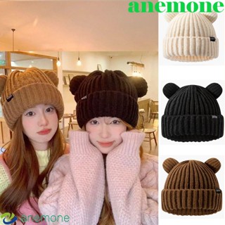 Anemone หมวกบีนนี่ ผ้าวูลถัก แต่งหูแมว ลายหูหมี และตัวอักษร ให้ความอบอุ่น เข้ากับทุกการแต่งกาย แฟชั่นสําหรับผู้หญิง