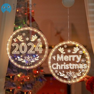 Janfat โคมไฟ Led อะคริลิค ทรงกลม ลาย Merry Christmas 2024 สําหรับตกแต่งต้นคริสต์มาส ปาร์ตี้