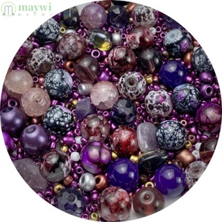 Maywi ลูกปัดแก้วแตก สีม่วงเข้ม หลายขนาด สําหรับทําเครื่องประดับ สร้อยข้อมือ DIY