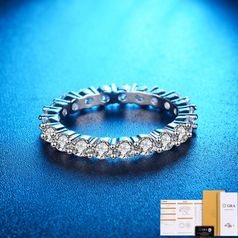 [ใบรับรอง Gra ฟรี] Moissanite แหวนเพชรแถวเดียว 925 เงินเครื่องประดับสตรีซัพพลาย Rose Gold เครื่องประดับขายส่ง