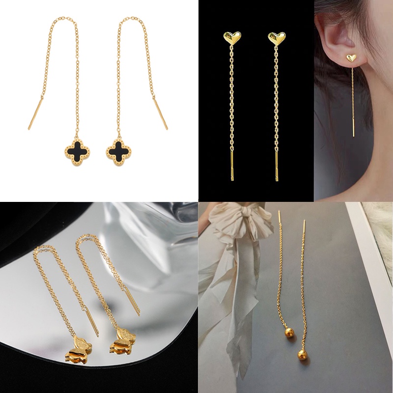 Tiktak Never Fade ต่างหูแฟชั่นลูกปัดทองสี่ใบต่างหูหญ้าประณีต Earline ผู้หญิง Earline