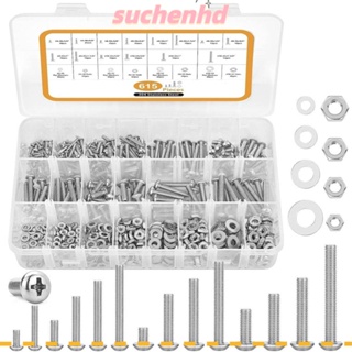 Suchenhd 615 ชิ้น|สกรู #4-40 #6-32 #8-32 #10สกรูหัวกระทะ ฟิลลิปส์ สเตนเลส 304 -24 พร้อมกล่องเก็บ 14 ขนาด|อุตสาหกรรม