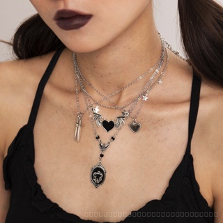 0908WSJ Europe and America Cross Border Ornament Dark Punk Heart Wings Pendant Neck Accessories Sweet Cool Creative Sword-Shaped Halloween Necklace NUL7