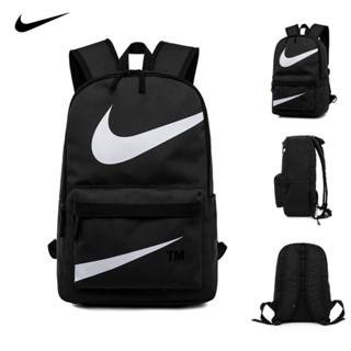 Nike กระเป๋าเป้สะพายหลัง ผ้าออกซ์ฟอร์ด พิมพ์ลายตะขอหัก ความจุสูง สีดํา ของแท้ 100% สําหรับผู้ชาย นักเรียน