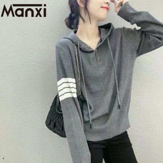 Manxi เสื้อแฟชั่นผู้หญิง เสื้อแขนยาว คลุม ไหมพรม ครอปเสื้อแขนยาว 36Z230908