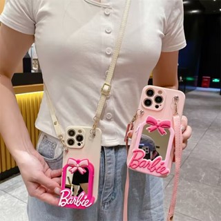 3D สําหรับ Samsung Galaxy Note20 Ultra Note10+ Note10 plus Note9 Note8 S10+ S9+ S8+ S10 S9 S8 เคสมือถือ Soft TPU Case เคสป้องกัน Cute Cartoon Barbie Mirror Coin Purse เปลือกกันกระแทก ซองซิลิโคน มีเชือกแขวนอยู่