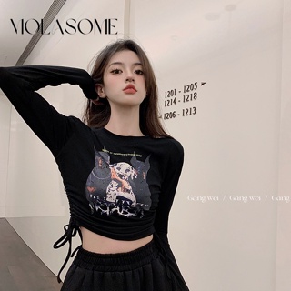 Molasome เสื้อยืด คอกลม แขนยาว พิมพ์ลาย แฟชั่น สําหรับผู้หญิง 2023