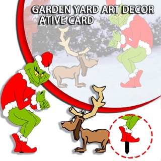 Christmas Yard Signs Stakes Outdoor Grinch Decorations 2PCS for Lawn Garden