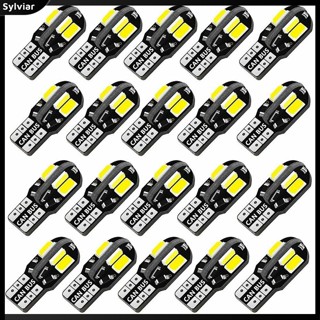 [sylviar] หลอดไฟ LED 12V W5W 8SMD 5730 T10 สว่างมาก สําหรับติดภายในรถยนต์ 20 แพ็ค