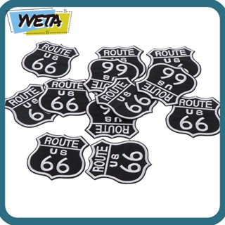 Yveta แผ่นแพทช์ โพลีเอสเตอร์ ปักลาย US Route 66 Applique Shape US Route 66 Applique Patches 2.87*3.1 นิ้ว สําหรับเย็บติดเสื้อแจ็กเก็ต 20 ชิ้น