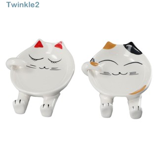 Twinkle ที่วางช้อน ไม้พาย เซรามิค ลายการ์ตูนแมวน่ารัก กันตก สําหรับเตา เคาน์เตอร์ ร้านอาหาร ห้องครัว