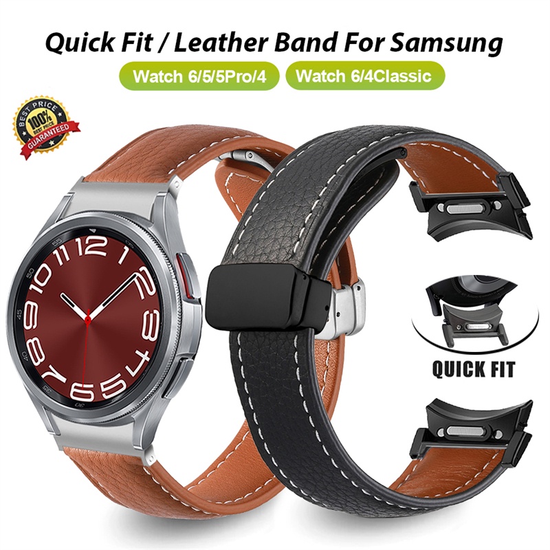 สายนาฬิกาข้อมือหนัง ปุ่มปลดเร็ว สําหรับ Samsung Galaxy watch 6 classic 43 47 มม. 4 5 6