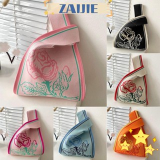 Zaijie24 กระเป๋าถือลําลอง ผ้าถัก ลายดอกไม้ แฮนด์เมด