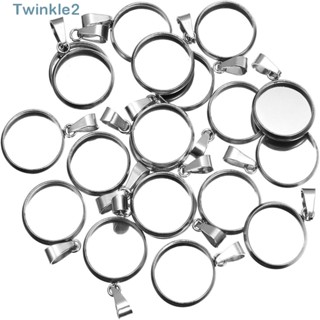 Twinkle จี้ถาดเปล่า สเตนเลส ทรงกลม สีเงิน 12 มม. อุปกรณ์เสริม สําหรับสร้อยคอ 50 ชิ้น