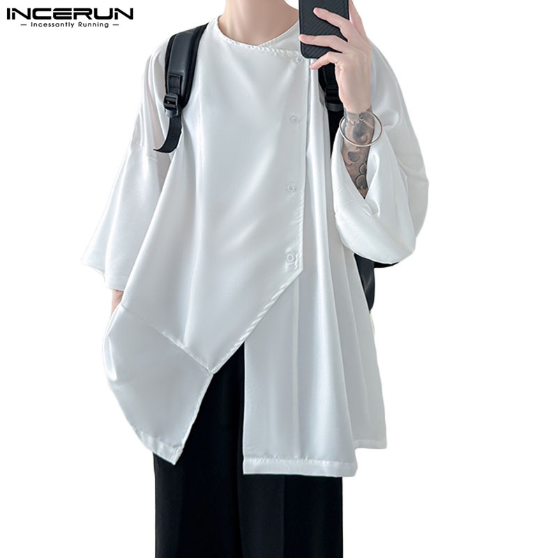 Incerun เสื้อเชิ้ตแขนยาว คอปก ทรงหลวม เรียบง่าย สําหรับผู้ชาย